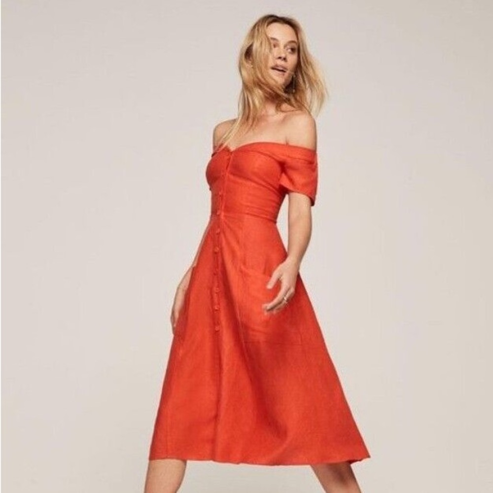 COPY - Reformation Mariposa Dress in Red Linen size 2